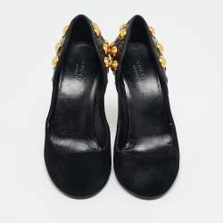 Pre Owned Gucci Black Leather and Suede Stud Embellishment Pumps Size 37