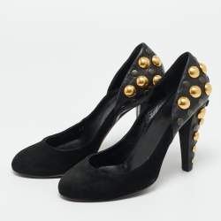 Pre Owned Gucci Black Leather and Suede Stud Embellishment Pumps Size 37