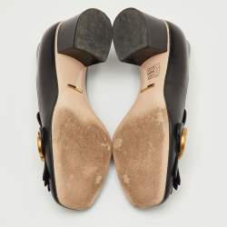 Pre Owned Gucci Black Leather GG Marmont Fringe Detail Block Heel Pumps Size 37