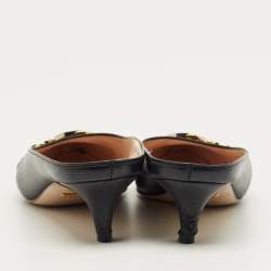 Pre Owned Gucci Zumi Interlocking G Size 36.5 Black Leather Mules