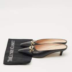 Pre Owned Gucci Zumi Interlocking G Size 36.5 Black Leather Mules
