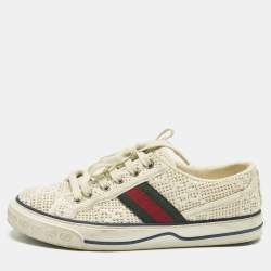 Pre Owned Gucci Guccissima White Crochet Lace Up Sneakers Size 38