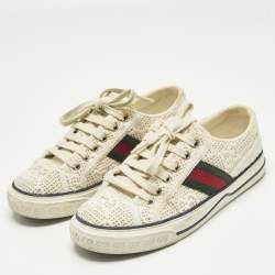 Pre Owned Gucci Guccissima White Crochet Lace Up Sneakers Size 38