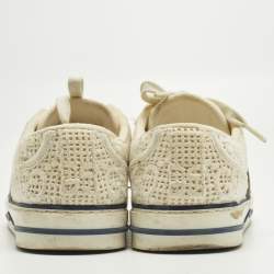 Pre Owned Gucci Guccissima White Crochet Lace Up Sneakers Size 38