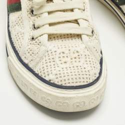 Pre Owned Gucci Guccissima White Crochet Lace Up Sneakers Size 38