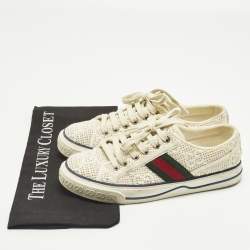 Pre Owned Gucci Guccissima White Crochet Lace Up Sneakers Size 38