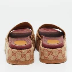 Pre Owned Gucci GG Canvas Size 36.5 Beige Canvas Platform Sandals