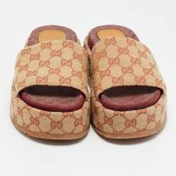 Pre Owned Gucci GG Canvas Size 36.5 Beige Canvas Platform Sandals