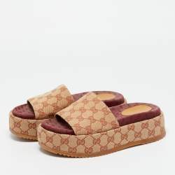 Pre Owned Gucci GG Canvas Size 36.5 Beige Canvas Platform Sandals