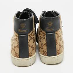 Pre Owned Gucci California Size 36.5 Brown/Navy Blue Coated Canvas and Leather High Top Sneakers