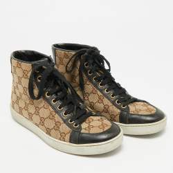 Pre Owned Gucci California Size 36.5 Brown/Navy Blue Coated Canvas and Leather High Top Sneakers