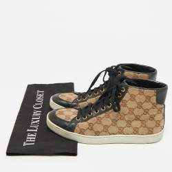 Pre Owned Gucci California Size 36.5 Brown/Navy Blue Coated Canvas and Leather High Top Sneakers
