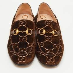 مملوكة مسبقًا Gucci Mister Crystal Horsebit Size 40.5 Brown GG Velvet Loafers