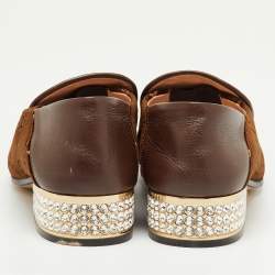 مملوكة مسبقًا Gucci Mister Crystal Horsebit Size 40.5 Brown GG Velvet Loafers