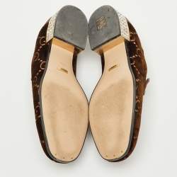 مملوكة مسبقًا Gucci Mister Crystal Horsebit Size 40.5 Brown GG Velvet Loafers