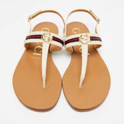 مملوكة مسبقًا Gucci Interlocking G Size 40.5 Cream Leather Slingback Sandals