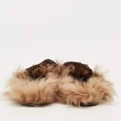 Pre Owned Gucci Princetown Size 36.5 Black Leather and Fur Lined Flat Mules