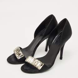 مملوكة مسبقًا Gucci Crystal Embellished Size 36.5 Black Satin Open Toe D'orsay Pumps