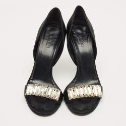 مملوكة مسبقًا Gucci Crystal Embellished Size 36.5 Black Satin Open Toe D'orsay Pumps