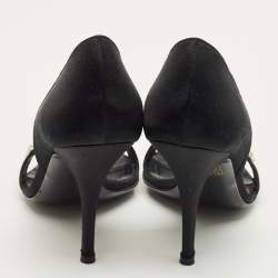 مملوكة مسبقًا Gucci Crystal Embellished Size 36.5 Black Satin Open Toe D'orsay Pumps