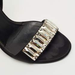 مملوكة مسبقًا Gucci Crystal Embellished Size 36.5 Black Satin Open Toe D'orsay Pumps