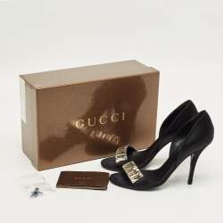 مملوكة مسبقًا Gucci Crystal Embellished Size 36.5 Black Satin Open Toe D'orsay Pumps