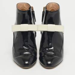 Pre Owned Gucci Size 36 Black/White Patent Leather Bow Ankle Length Boots