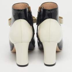 Pre Owned Gucci Size 36 Black/White Patent Leather Bow Ankle Length Boots