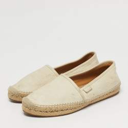 Pre Owned Gucci Size 39.5 Cream Leather Espadrille Flats