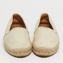Pre Owned Gucci Size 39.5 Cream Leather Espadrille Flats