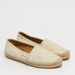 Pre Owned Gucci Size 39.5 Cream Leather Espadrille Flats