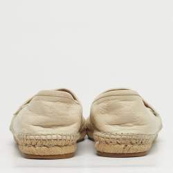Pre Owned Gucci Size 39.5 Cream Leather Espadrille Flats