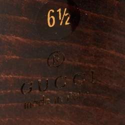 مملوكة مسبقًا صندل غوتشي برباط حول الكاحل نقشة زهور بني كانفس منصة خشبية مقاس 37