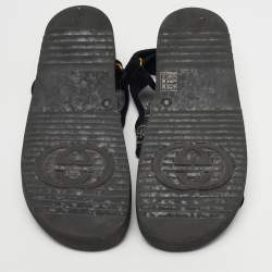 مملوكة مسبقًا صندل غوتشي نسيج شبكي وزخرفة كريستال جي جي أسود مع جلد سويدي نعل سميك مقاس 39