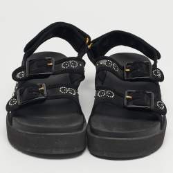 مملوكة مسبقًا صندل غوتشي نسيج شبكي وزخرفة كريستال جي جي أسود مع جلد سويدي نعل سميك مقاس 39