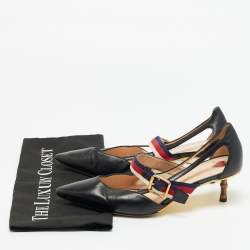 مملوكة مسبقًا Gucci Sylvie Size 38 Black Leather Pointed Toe Web Unia Mary Jane Pumps