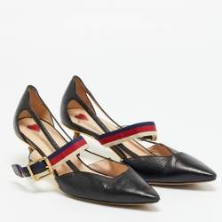 مملوكة مسبقًا Gucci Sylvie Size 38 Black Leather Pointed Toe Web Unia Mary Jane Pumps