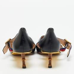 مملوكة مسبقًا Gucci Sylvie Size 38 Black Leather Pointed Toe Web Unia Mary Jane Pumps