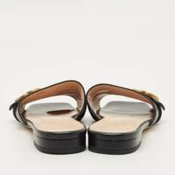 مملوكة مسبقًا شَبْشَب فلات غوتشي جي متشابك جلد أسود بمشبك مقاس 37