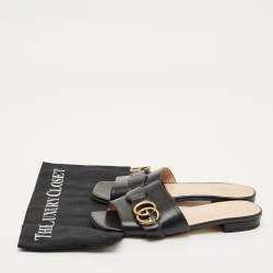 مملوكة مسبقًا شَبْشَب فلات غوتشي جي متشابك جلد أسود بمشبك مقاس 37