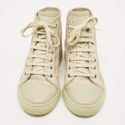 مملوكة مسبقًا حذاء رياضي غوتشي جلد وكانفاس جي جي كريمي برباط عنق مرتفع مقاس 37.5