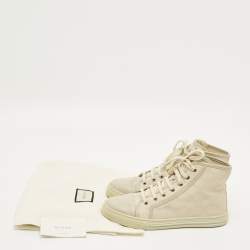 مملوكة مسبقًا حذاء رياضي غوتشي جلد وكانفاس جي جي كريمي برباط عنق مرتفع مقاس 37.5