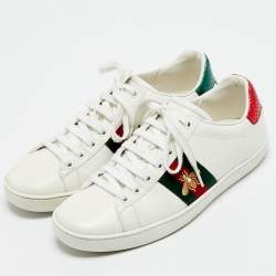 مملوكة مسبقًا Gucci Ace Size 38 White Leather and Python Embossed Leather Low Top Sneakers