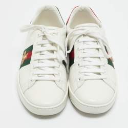مملوكة مسبقًا Gucci Ace Size 38 White Leather and Python Embossed Leather Low Top Sneakers
