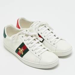 مملوكة مسبقًا Gucci Ace Size 38 White Leather and Python Embossed Leather Low Top Sneakers