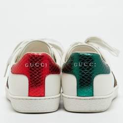 مملوكة مسبقًا Gucci Ace Size 38 White Leather and Python Embossed Leather Low Top Sneakers
