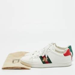 مملوكة مسبقًا Gucci Ace Size 38 White Leather and Python Embossed Leather Low Top Sneakers