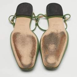 Pre Owned Gucci Double G Size 38 Green Leather Ankle Strap Sandals