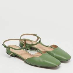 Pre Owned Gucci Double G Size 38 Green Leather Ankle Strap Sandals
