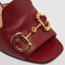 مملوكة مسبقًا صندل غوتشي سلايد جلد أحمر بكعب هورسبيت مقاس 38